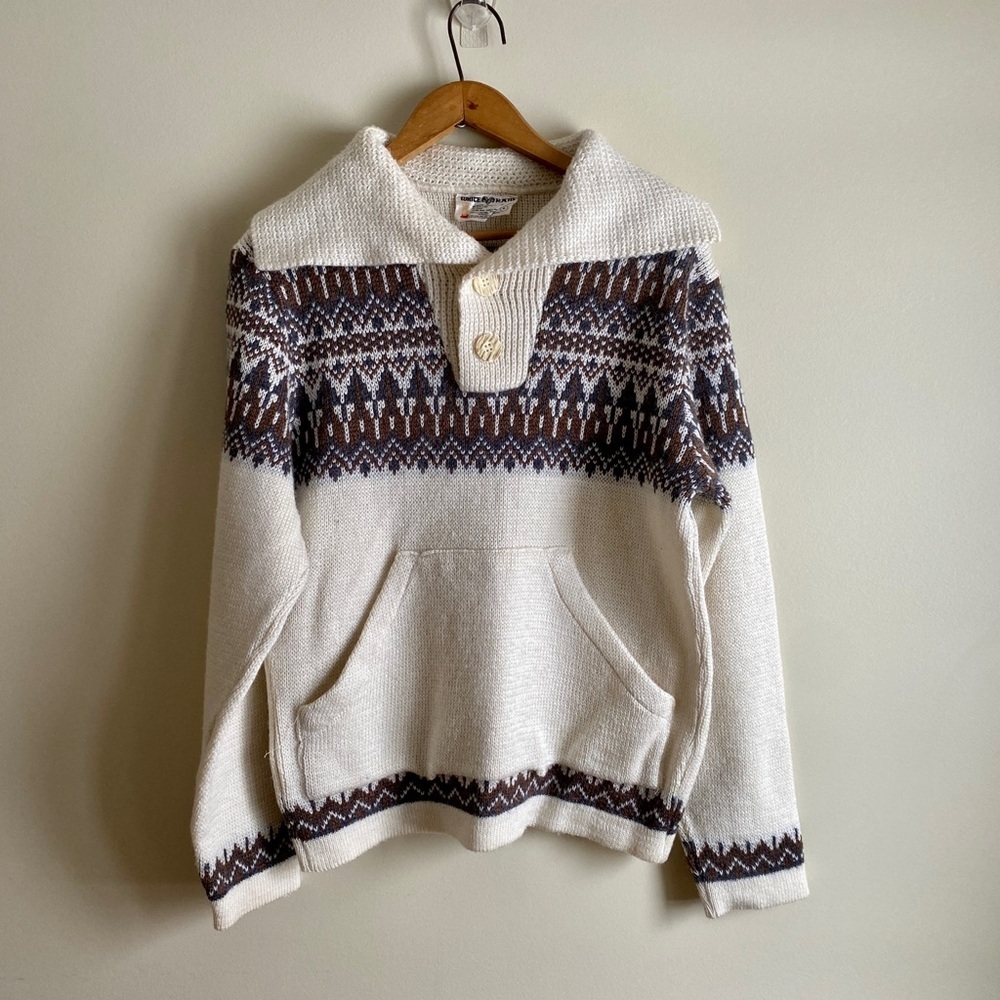 Vintage White Ram | Wool Mohair Blend Collared Button 70s Sweater